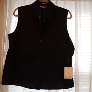 Calvin Klein Sleeveless Black Button Up